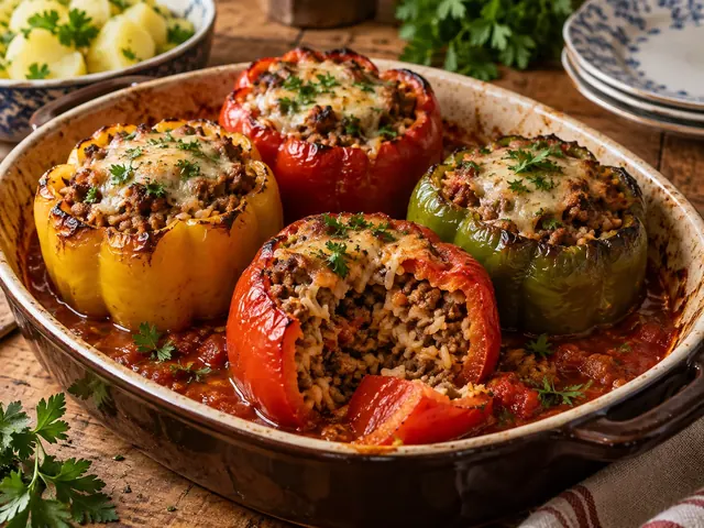 Gefüllte Paprika mit Hackfleisch aus dem Ofen
