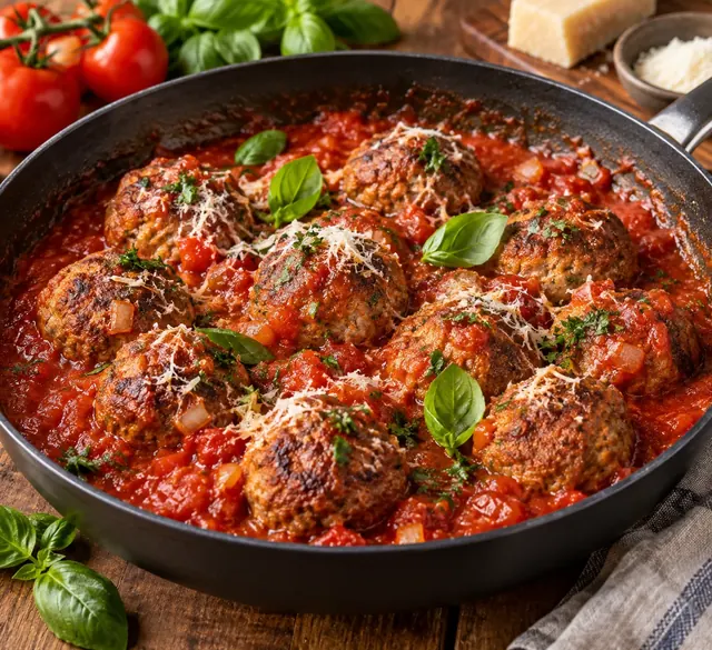 Hackbällchen in Tomaten-Mozzarella-Sauce aus dem Ofen