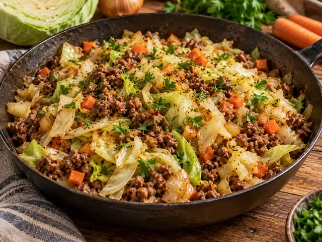 Spitzkohl-Hackfleisch-Pfanne mit gebratenem Hackfleisch