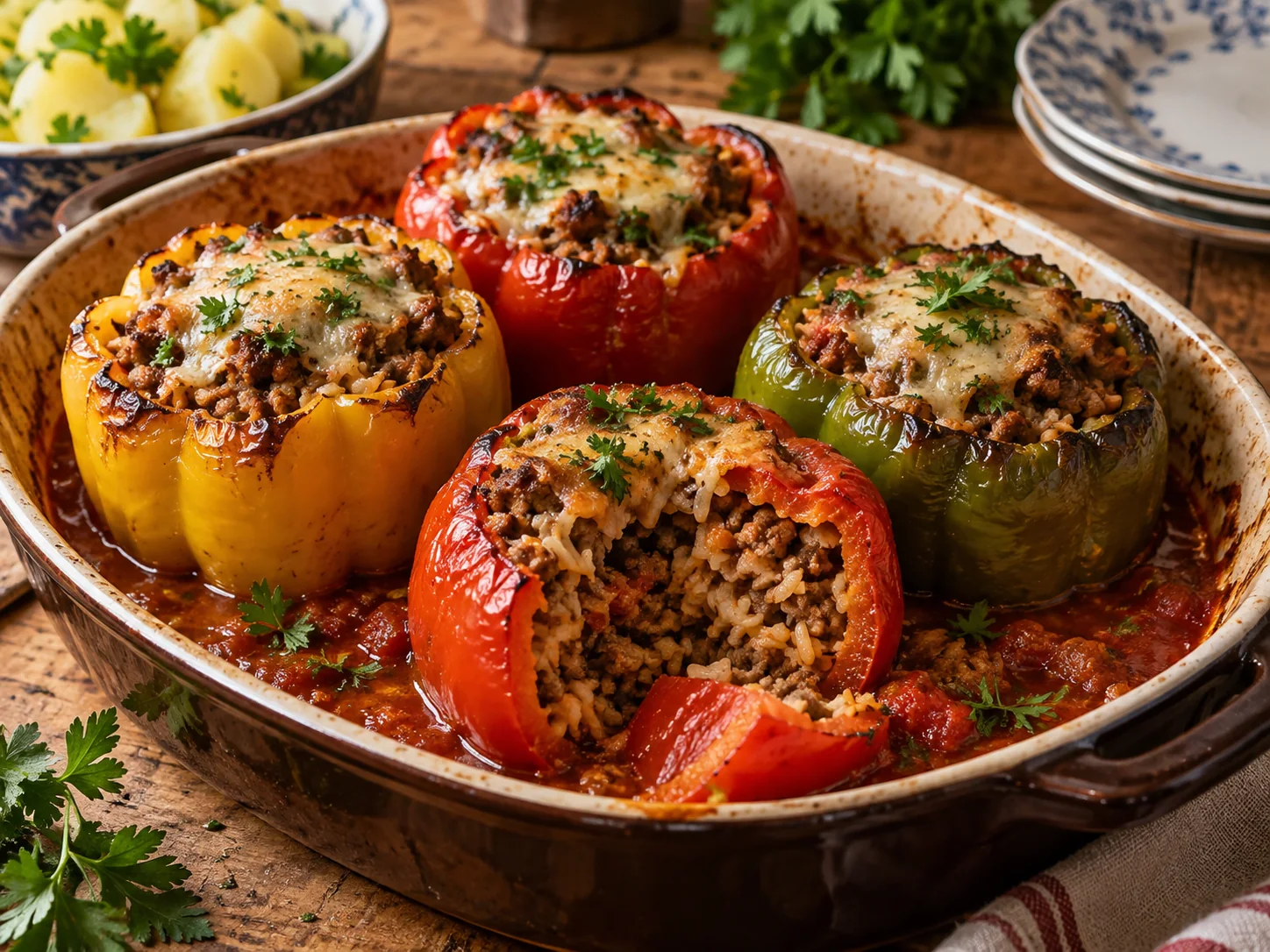 Gefüllte Paprika mit Hackfleisch aus dem Ofen