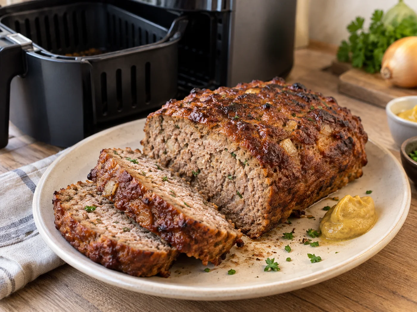 Hackbraten aus dem Airfryer mit kräftiger Kruste